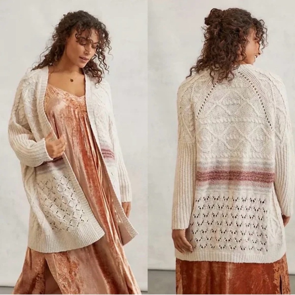 Anthropologie x Pilcro Jemma Cable Knit Cardigan XS S~Cream, Lilac, and Pink